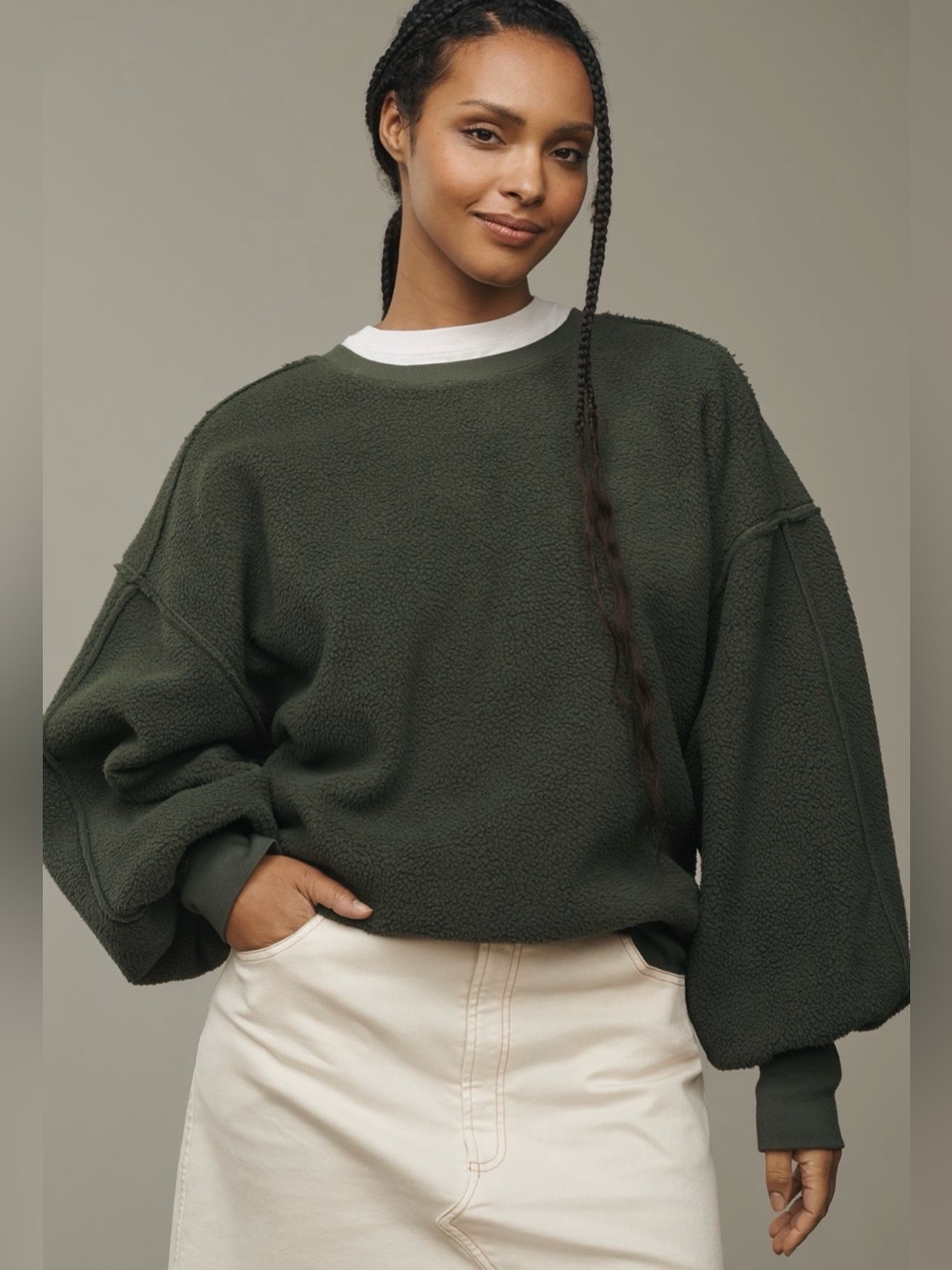 Anthropologie Pilcro Slouchy Crew Neck Sweatshirt in Green Moss Sz Small